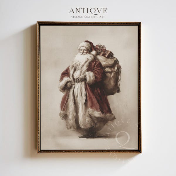 Classic Santa Claus Sketch | Santa with Sack of Presents | Christmas Print | Vintage Holiday Wall Art | 3019_H