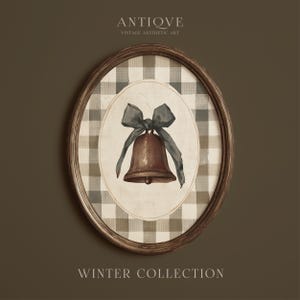 Bronze Bell on Gingham Print | Rustic Christmas Decor | Printable Digital Download | 4472
