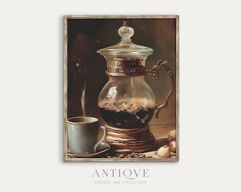 Antique Coffee Pot Painting | Vintage Kitchen Printable Art | Breakfast Nook Decor | Digital Download | 641