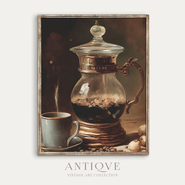 Antike Kaffeekanne Gemälde | Vintage Küche druckbare Kunst | Frühstücksecke Dekor | Digitaler Download | 641