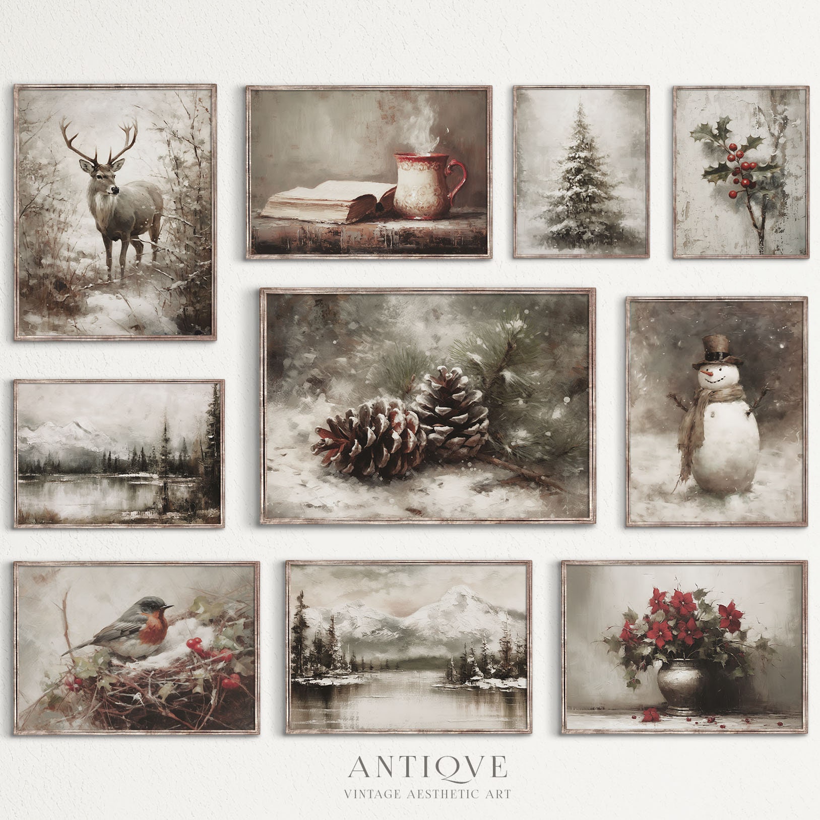 Winter Print Set | Subtle Christmas Snowy Gallery Wall | 10 prints | Printable Download | S70
