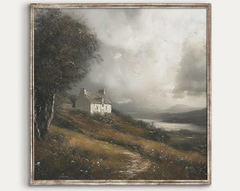 Irish House on Hill Printable Art | Rural Ireland Landscape | Vintage Wall Art | Digital Download | 2831_SQ