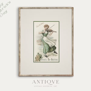 impression de la Saint-Patrick vintage | Irlandaise jouant du violon Sketch | Décoration d'intérieur Irlande | Saint-Paddy | Téléchargement numérique | 714