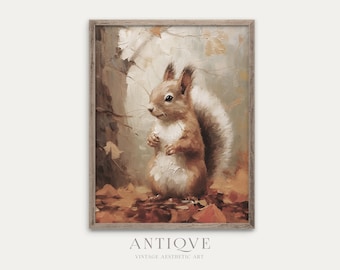 Cute Squirrel Autumn Painting | Fall Animal Painting | Rustic Autumn Decor | Digital Download | 962