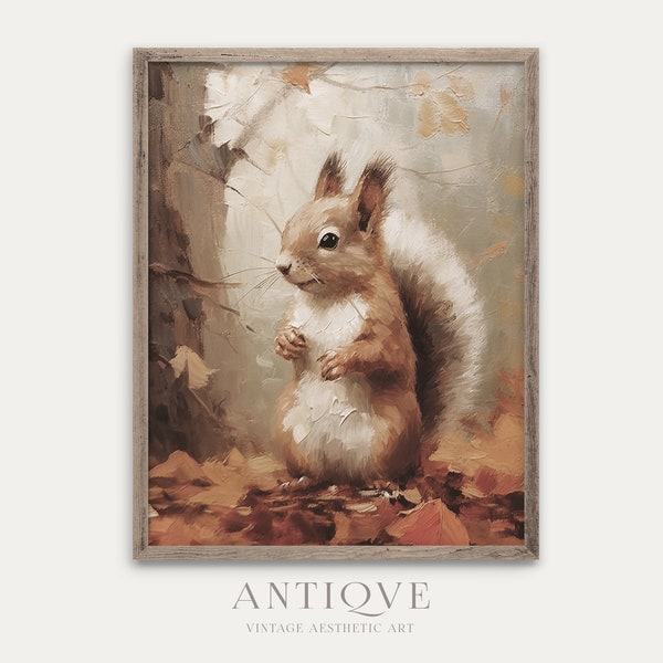 Cute Squirrel Autumn Painting | Fall Animal Painting | Rustic Autumn Decor | Digital Download | 962