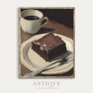 Brownie Still Life Painting Print | Moody Food Art | Kitchen Printable Art | Breakfast Nook Decor | Digital Download | 637
