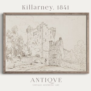 Ross Castle in Killarney, Co. Kerry, Ireland | Irish Vintage Sketch from 1841 | Neutral Drawing from 1800 | Digital Download | 832