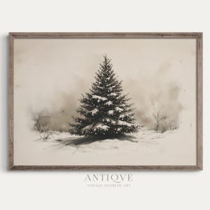 Snowy Evergreen Tree | Winter Holiday Art | Rustic Christmas Print | Digital Download | 2546_H