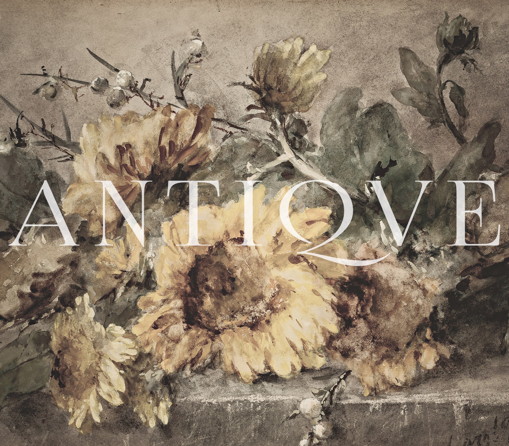 Vintage Sunflower Painting Antique Art Digital Download Etsy