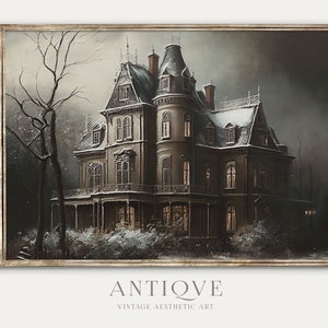Gloomy Victorian Mansion Painting | Haunted House Wall Art | Moody Vintage Art | Dark Gothic Aesthetic Decor | Digital Download | 631