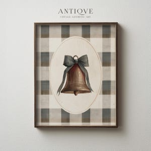 Green Bow Bell on Buffalo Check Print | Farmhouse Christmas Decor | Printable Digital Download | 4480