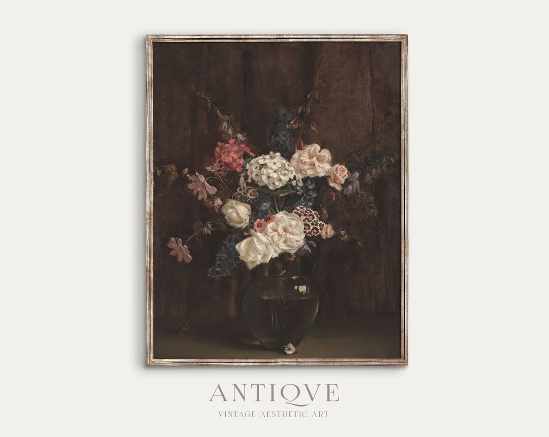 Moody Vintage Still Life | White Red and Blue Bouquet in Glass Vase ...