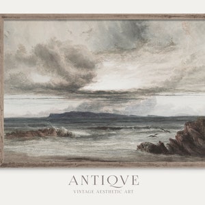 Impression d'été en Irlande | Paysage marin irlandais avec mouettes | Décoration d'intérieur vintage | Téléchargement numérique | Art irlandais d'été de plage | 841