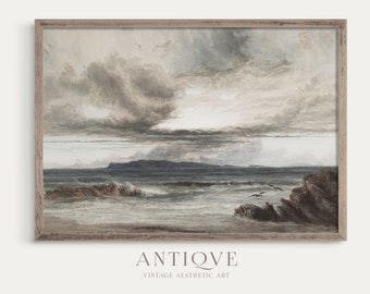 Ireland Summer Print | Irish Seascape with Seagulls | Vintage Home Decor | Digital Download | Irish Beach Summer Art | 841
