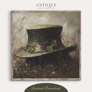 Afdrukbare kunst Ierse groene cilinderhoed | St. Patrick's Day-afdruk | Vintage Ierland muurkunst | Digitale download | 2834_SQ