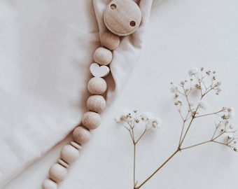 Wooden pacifier chain with white heart