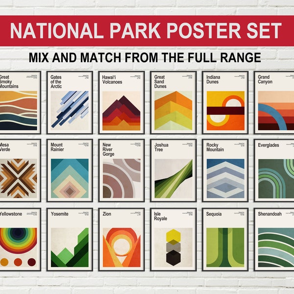 TODOS los carteles de viajes del Parque Nacional de EE. UU. disponibles - Cartel moderno de mediados de siglo - Zion, Yellowstone, Yosemite - Arte de la pared del Parque Nacional, Clásico