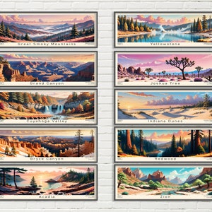 Set di poster panoramici Parco Nazionale USA Paesaggio - Pittura panoramica NPS - Decorazione da parete moderna