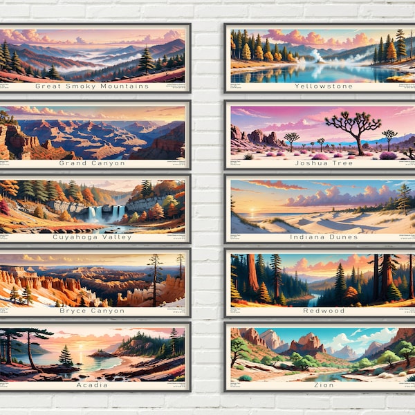 National Park USA Landscape Panoramic Poster Sets - Panorama Painting NPS - Wall Decor Modern - Scenic Poster - Large Horizontal Print
