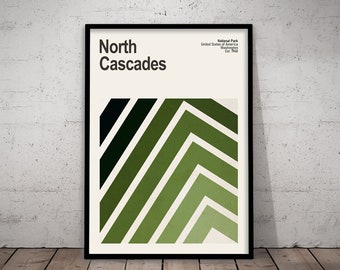 North Cascades National Park Mid-Century Travel Poster, Abstract Travel Poster, National Park Poster, Minimalist Art Print