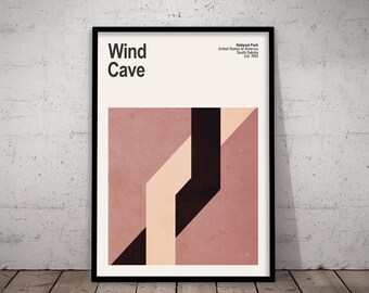 Wind Cave National Park Mid-Century Travel Poster, Abstract Travel Poster, National Park Poster, Minimalist Art Print