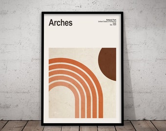 Arches National Park Mid-Century Travel Poster, Abstract Travel Poster, National Park Poster, Minimalist Art Print