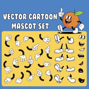 Creador de mascotas de dibujos animados retro: personajes vectoriales con caras, manos y piernas de Rubberhose de los años 30 (PNG + EPS)