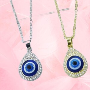 Rhinestone Evil eye protection drop shaped necklace