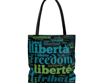 Freedom Blue/Green Font Black Tote Bag (AOP)