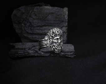 Anello Poseidone, Anello greco, Anello mitologico, Anello della dea, Anello fantasy, Anello del dio dell'oceano, Anello fidanzato, Anello d'argento da uomo, Anello ossidato