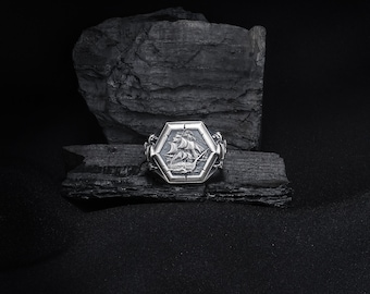 Anillo de barco pirata de plata, anillo de velero, anillo de marinero, anillo náutico, anillo caribeño, anillo gótico, anillo de plata para hombres, anillo de sello, anillo de calavera