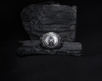 Anillo de casco espartano de plata, anillo de guerrero griego, anillo de mitología, anillo de fuerza, anillo masculino, anillo de motociclista, anillo de novio, anillo estampado