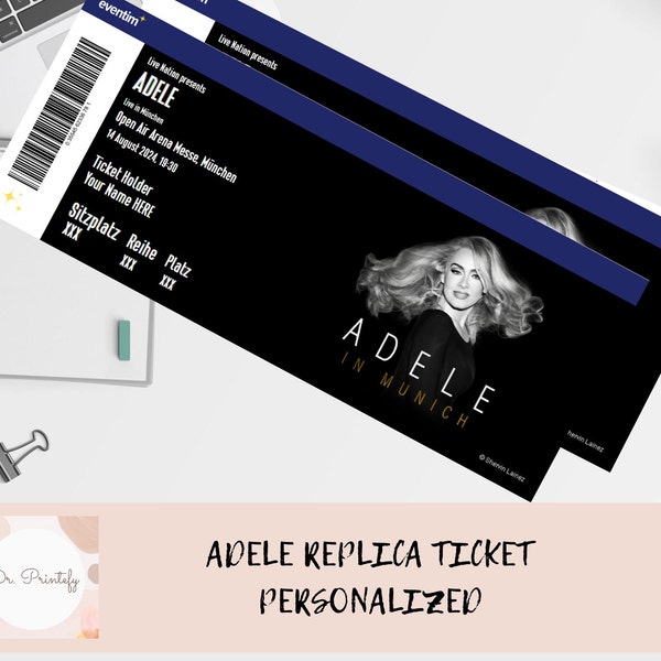 Adele Ticket Konzert Replikat download Adele Ticket digitale Replik Personalisieren Ticket Geschenk Adele Printable München Ticket Adele