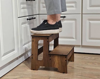 Wooden 2-Step Stool - Lightweight, Durable, Non-Slip, Easy Assembly for Kitchens, Bathrooms, and More! Needed for Every Home Essentials