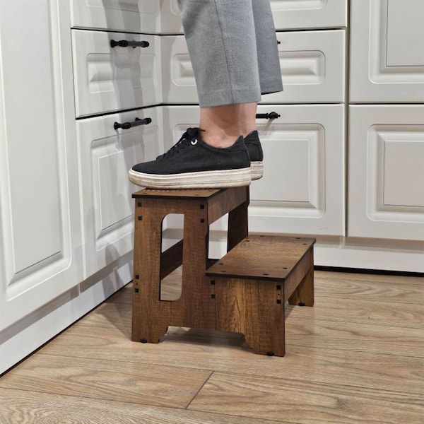 Holzhocker mit 2 Stufen - leicht, langlebig, rutschfest, einfache Montage für Küchen, Badezimmer und mehr! Benötigt für jedes Zuhause Essentials