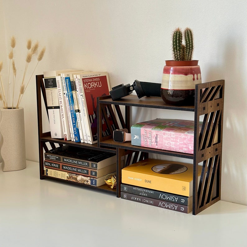 Expandable Bookshelf for Desktop Book Storage Display Rack for Desk Organization Display Stand for Desktop Adjustable Bookcase for Desk image 3