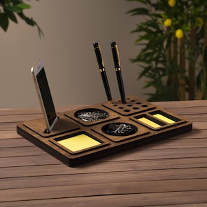 Wooden Modular Desk Organizer Set for Accessories, Office & Desk Storage, Pen Holder, Phone Stand