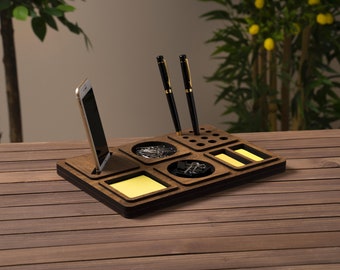 Wooden Modular Desk Organizer Set for Accessories, Office & Desk Storage, Pen Holder, Phone Stand