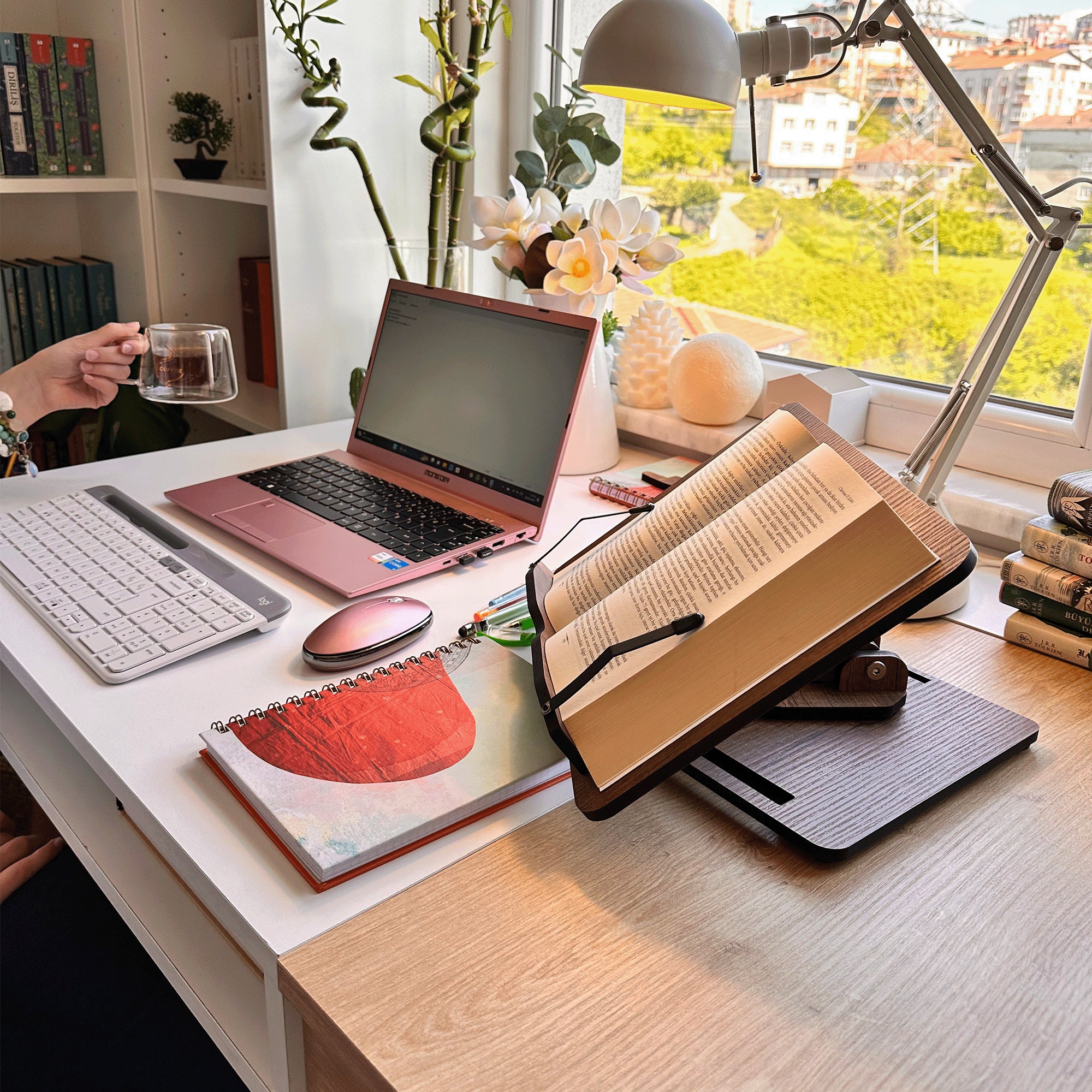 360 Degree Adjustable Wooden Book Stand & Laptop Stand, Cookbook Holder,  Best Reading Gift, Office Desk Setup, Work From Home, Laptop Holder 
