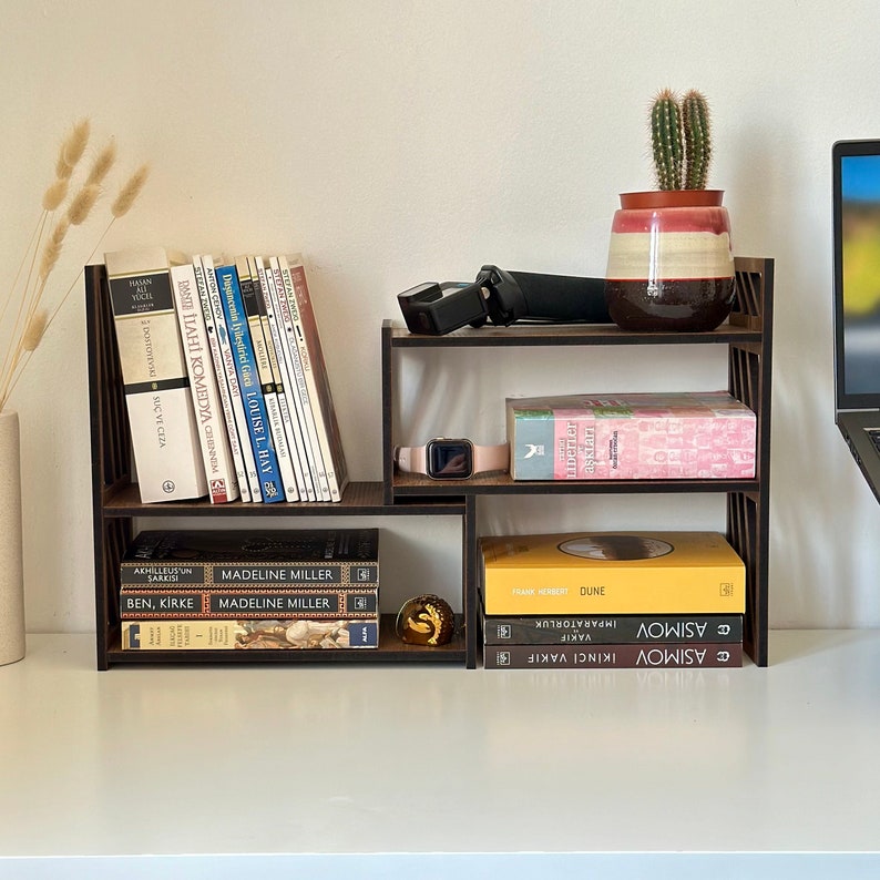 Expandable Bookshelf for Desktop Book Storage Display Rack for Desk Organization Display Stand for Desktop Adjustable Bookcase for Desk image 5
