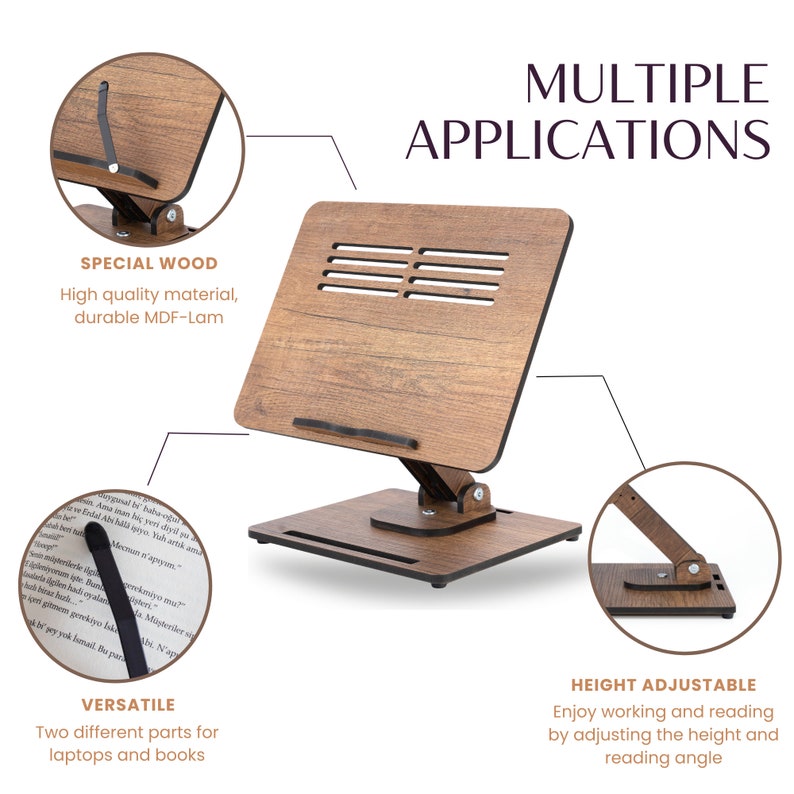 360 Degree Adjustable Wooden Book Stand & Laptop Stand Etsy