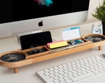 Configuration de bureau, Organiseur de bureau en bois, Accessoires de table, Station d'accueil, Rangement pour le bureau et le bureau, Porte-stylo, Station d'accueil pour téléphone, Cadeau pour nouvel emploi