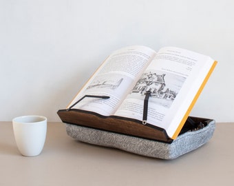 Mini support de livre avec coussin, espace de rangement, portable et hauteur réglable pour écrire, lire, regarder, peindre et plus encore !