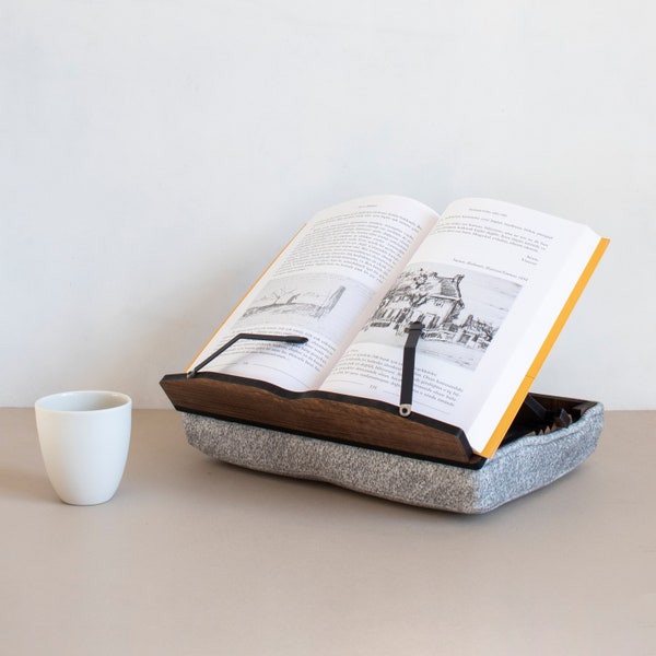 Mini Book Stand with Cushion, Storage Area, Portable and Height Adjustable for Writing, Reading, Watching, Painting and More!