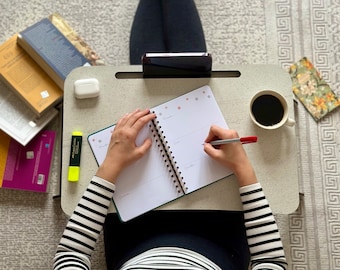 Laptopbureau voor bed met bekerhouder - Opvouwbare poten, telefoon- en tablethouder, draagbaar werkstation, bureau en schrijfbureau Kinderen Volwassenen