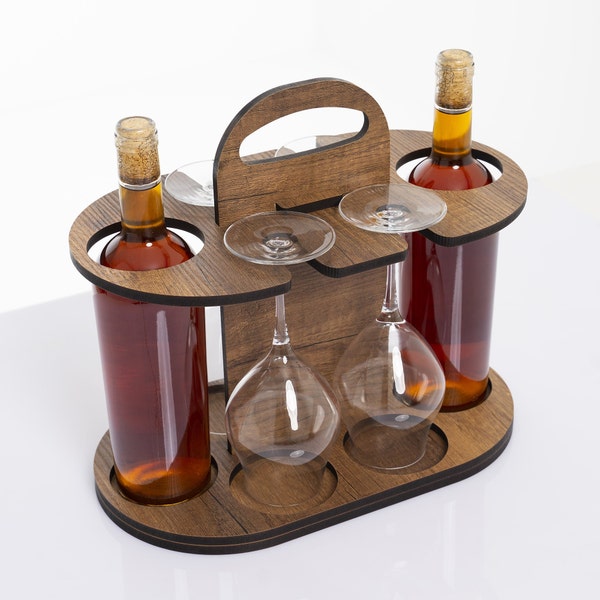 Wine and Glass Rack, Table Top Bottle Holder, Wine Glass Caddy, Home Decor