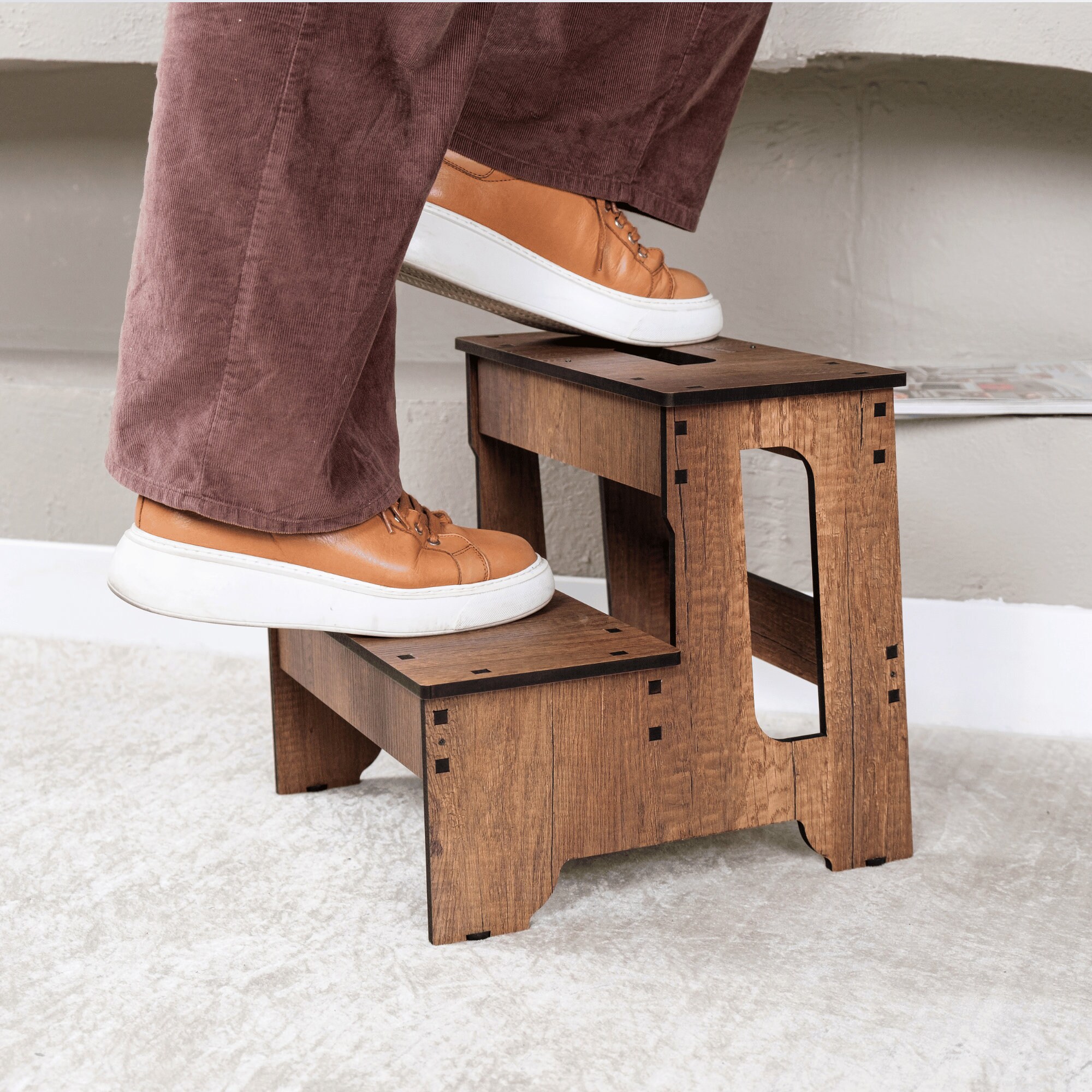 Wooden 2-step Stool - Lightweight, Durable, Non-slip, Easy