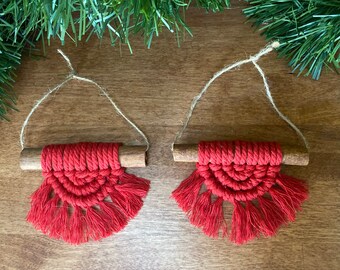 Set of 2 Macrame Christmas Ornaments Cinnamon Sticks