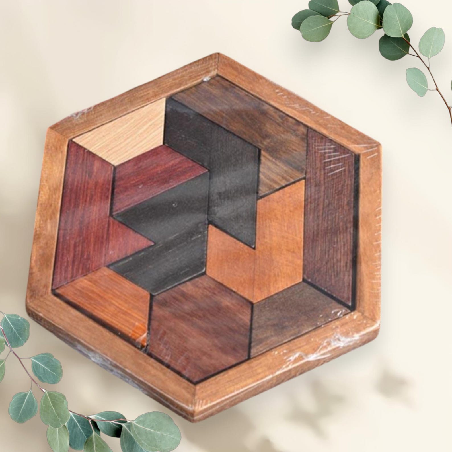 IQ Challenge Hexagon Tangram – Wooden Brain Teaser Puzzle - Etsy