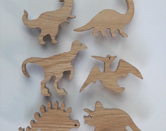 Knöpfe Möbelgriffe Thema „Dinosaurier“ aus massiver Eiche Kinderzimmerdekoration einzigartiges Design Geschenkidee